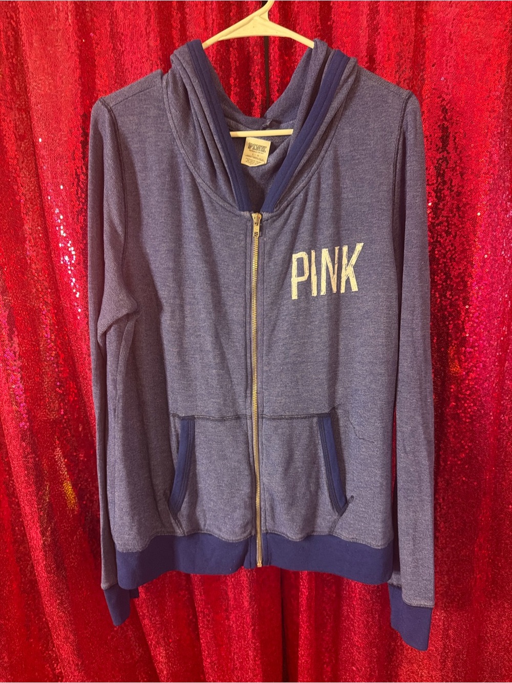 PINK Victoria's Secret Heather Navy Zip Hoodie with Logo